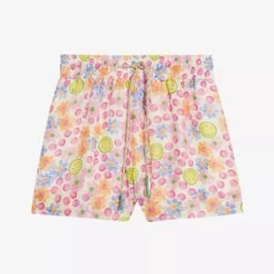 Sandro Paris Smiley Face Floral Pull On Pink Lined Patterned Linen Blend Shorts